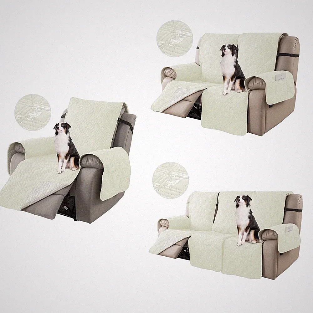1/2/3 Seater Recliner Sofa Cover Waterproof Non-Slip Cover with Side Pockets