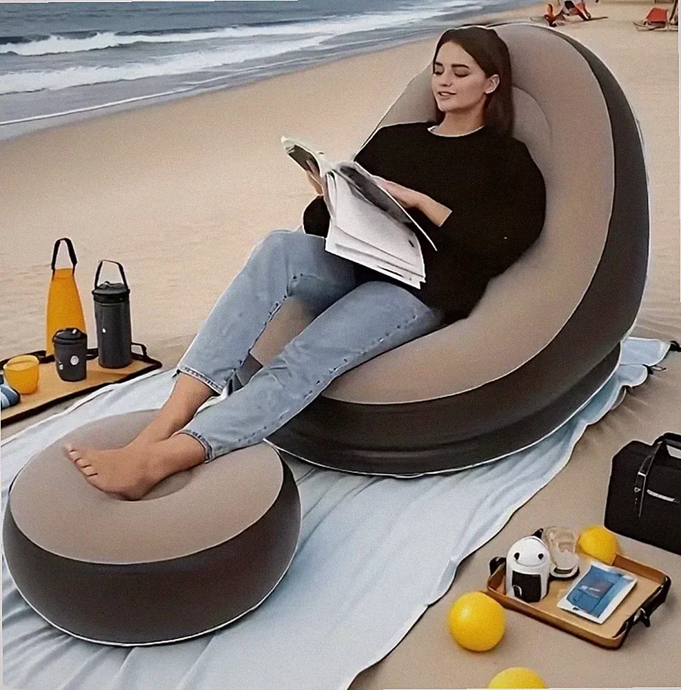 Adult Inflatable Recliner Sofa with Foot Stool, Heavy-Duty Portable,Space-Saving