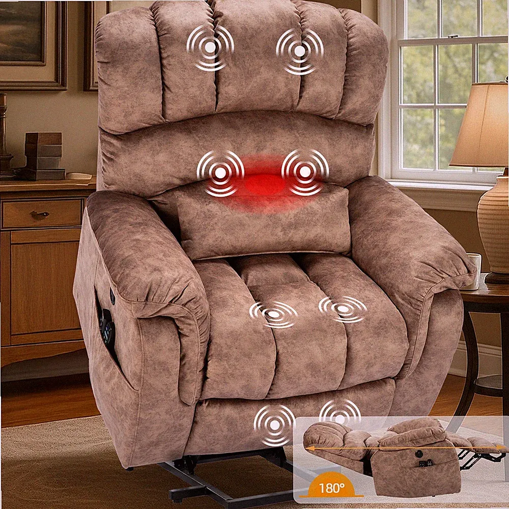 Big Tall Man Lay Flat Dual Motor Power Lift Recliner Chair w/ Extended Footrest