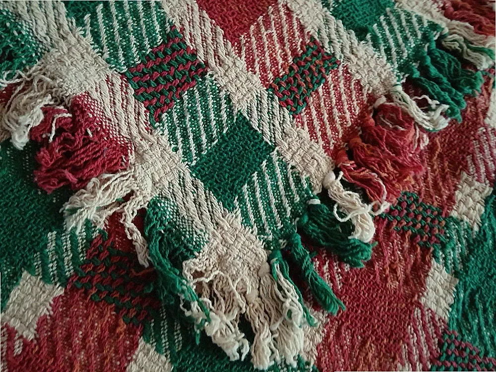 Cotton Blanket-Throw Green/Red/Beige Sofa-Recliner-50" X 55" Made in India