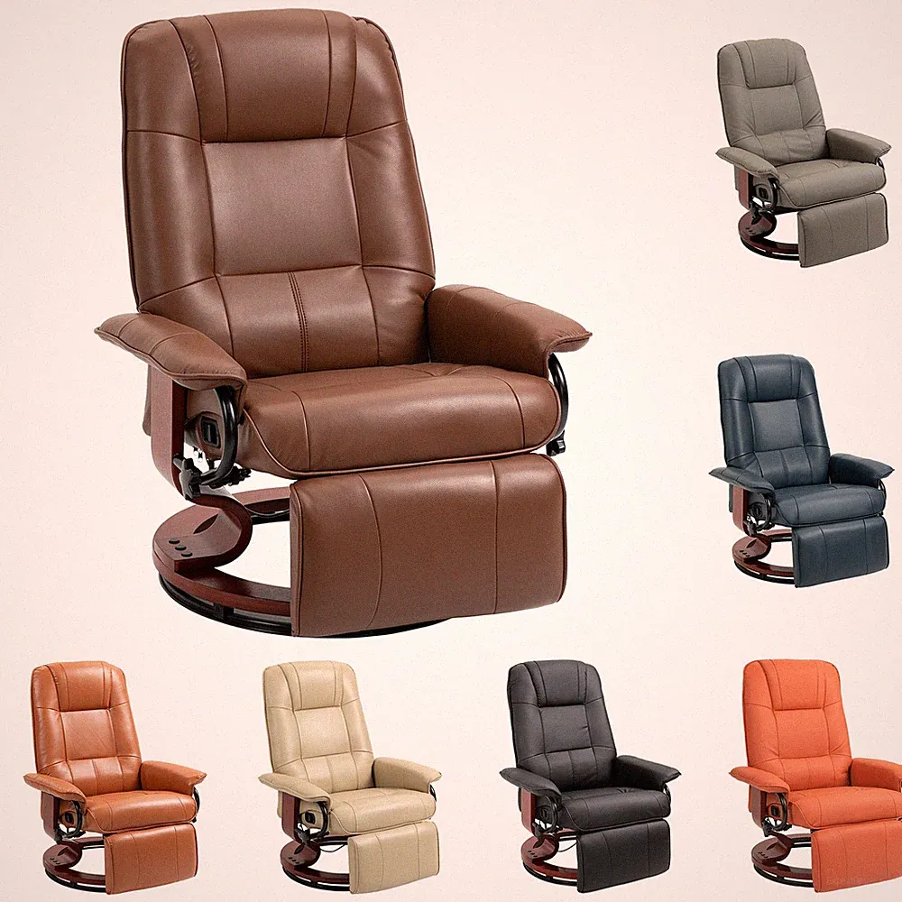 HOMCOM Faux Leather Manual Recliner with Swivel Wood Base