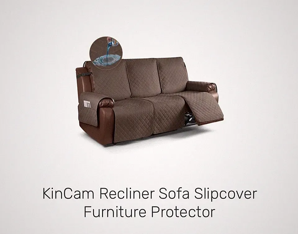 Kincam 3 Seater Waterproof Recliner Slipcover Furniture Protector Brown