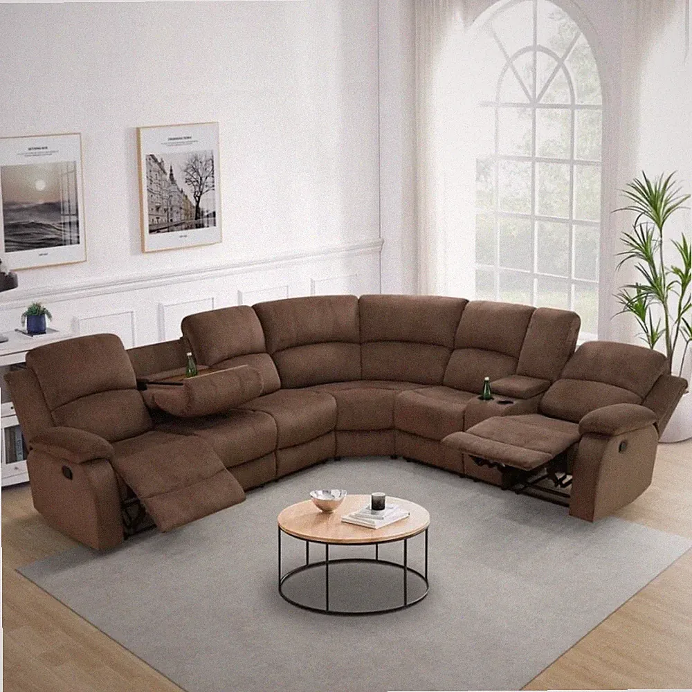 L-Shaped Reclining Sectional Sofa with Cup Holder & Storage - Brown