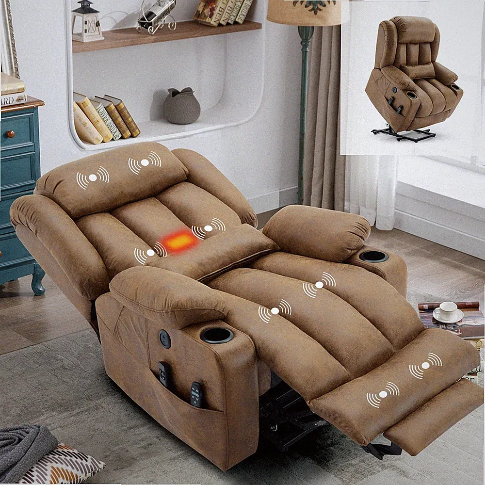 Lay Flat Power Lift Recliner for Big Tall Man w/Heat Massage & Extended Footrest