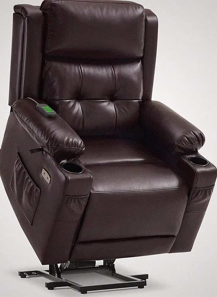 Lay Flat Power Lift Recliner with Heat & Massage for Elderly - Dark Brown
