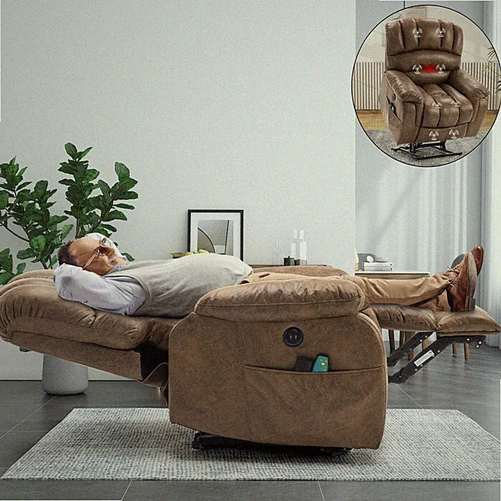 Lay Flat Sleeping Dual OKIN Motor Electric Lift Recliner with Heat Massage Chair