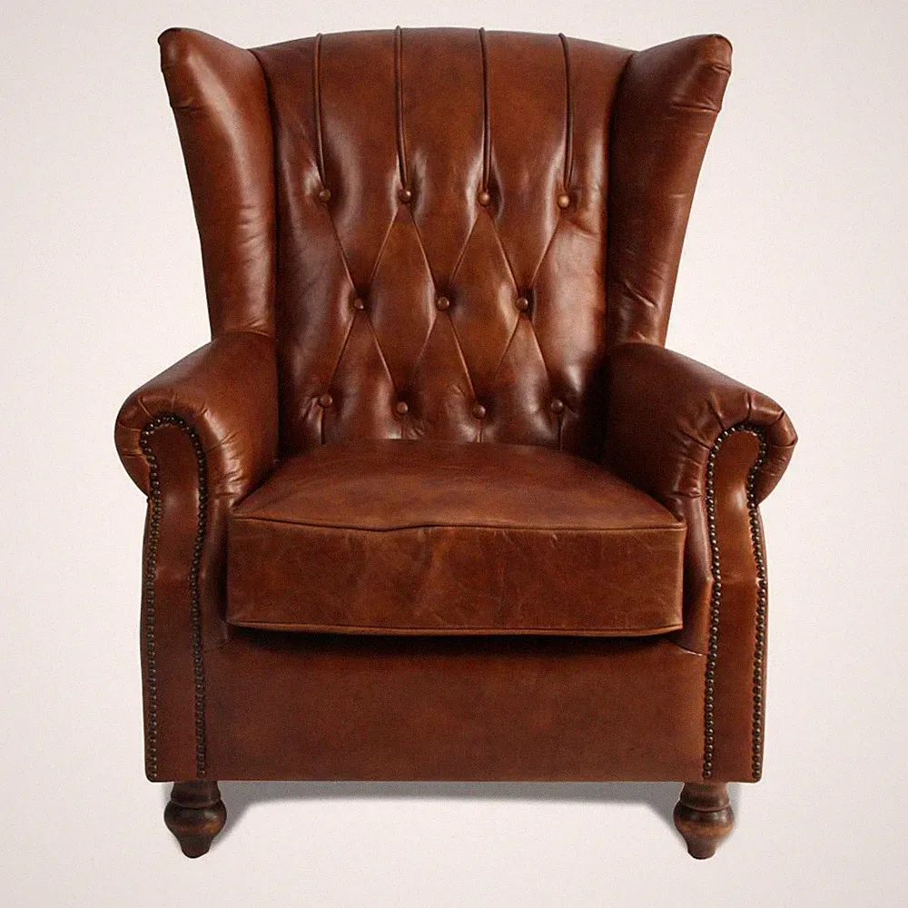 MARQUESSLIFE 100%GENUNIE LEATHER HANDMADE TUFTED HIGH WING BACK SOFA ARMCHAIR