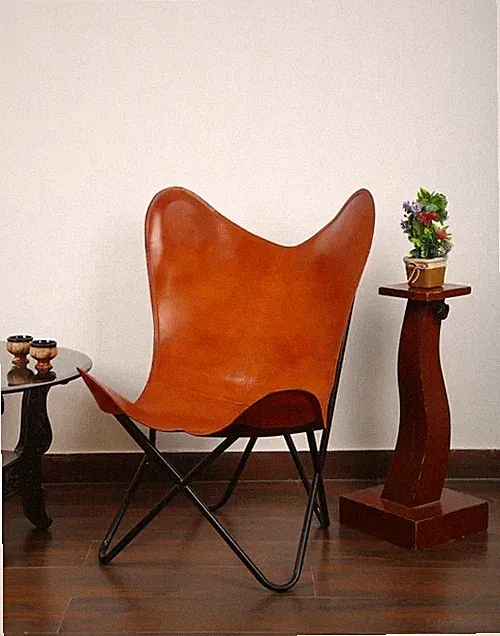 New Butterfly Chair Brown Wonderful Genuine Leather With Folding Iron Frame