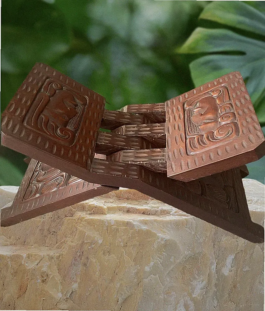 Vintage Ornately Hand-Carved “Butaque” Tribal Wood Chair or Folding Stool.